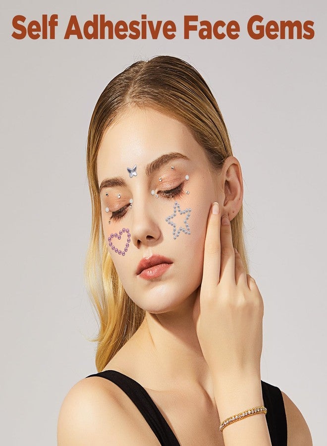 Hpmjz 7 Sheets Face Gems Stickers Self Adhesive 3D Star Heart Moon Shape Jewels Sparkly Face Rhinestone Stickers Stick on Gems Pearl Rhinestones Sticker Faces Hair Body Crafts Halloween Festival Decor - Image 4